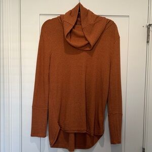 Design Lab Lord & Taylor Waffle-Knit Cowl Neck Sweater - Rust